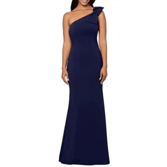 slim fit dress slacks ASHLEYlauren E12216 – Mikado Strapless Bow Mermaid Gown